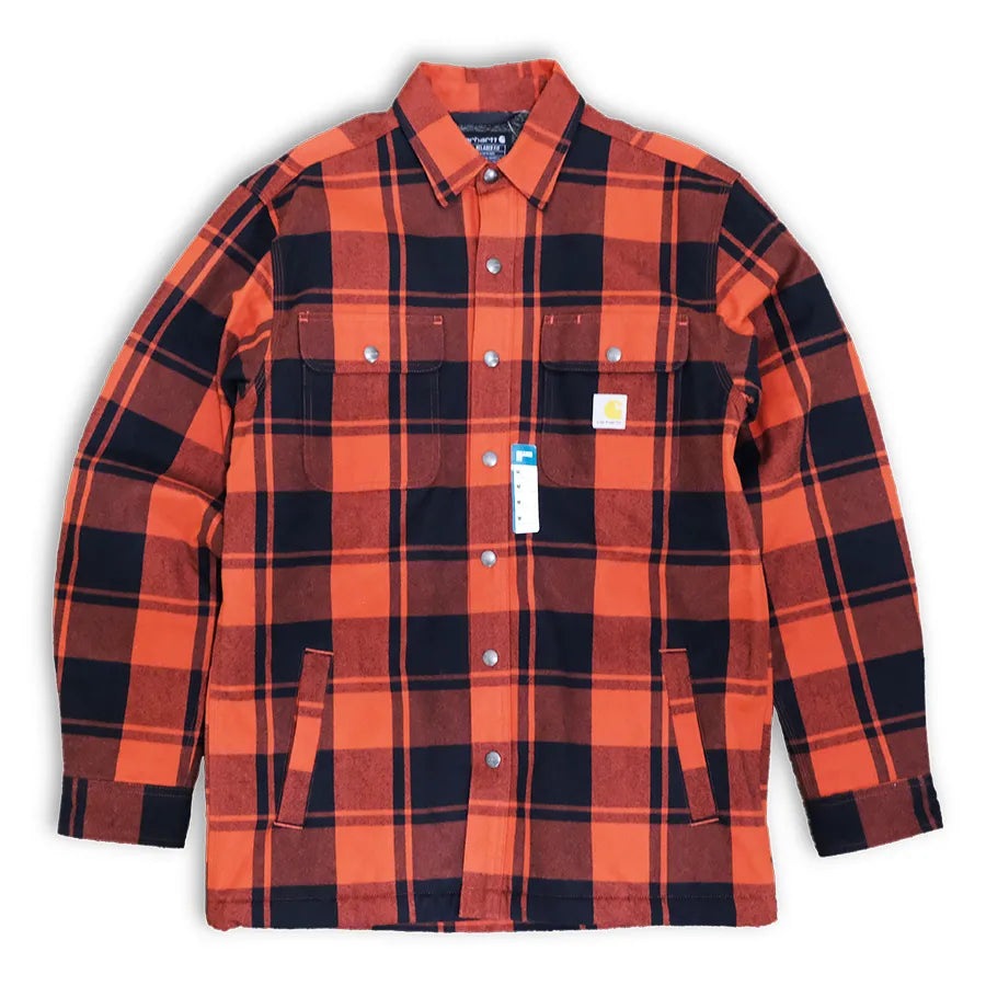 CARHARTT RELAXED FIT FLANNEL SHERPA LINED SHIRT JACKET RED