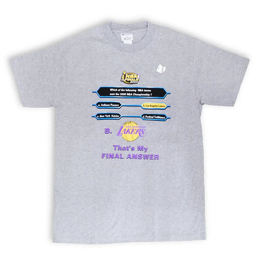 CHAMPION NBA FINALS 2000 LOS ANGELES LAKERS FINAL ANSWER T-SHIRT GREY