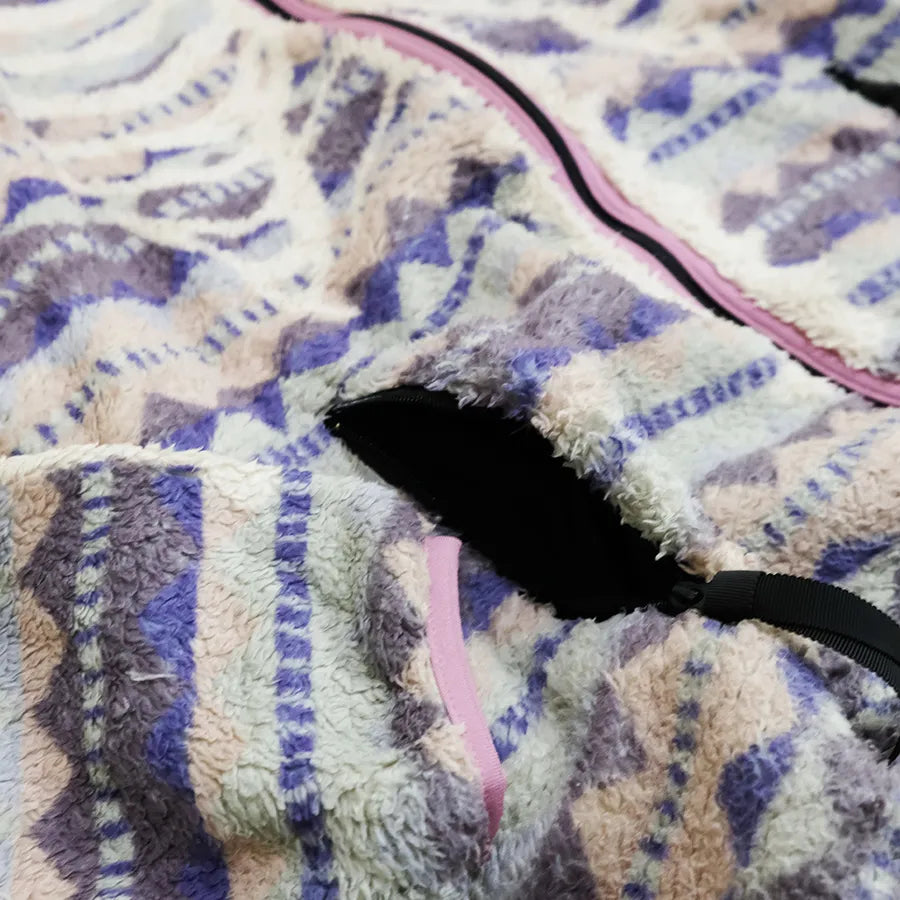 KAPITAL ASHLAND STRIPE BONE LIGHT FLEECE JACKET PURPLE