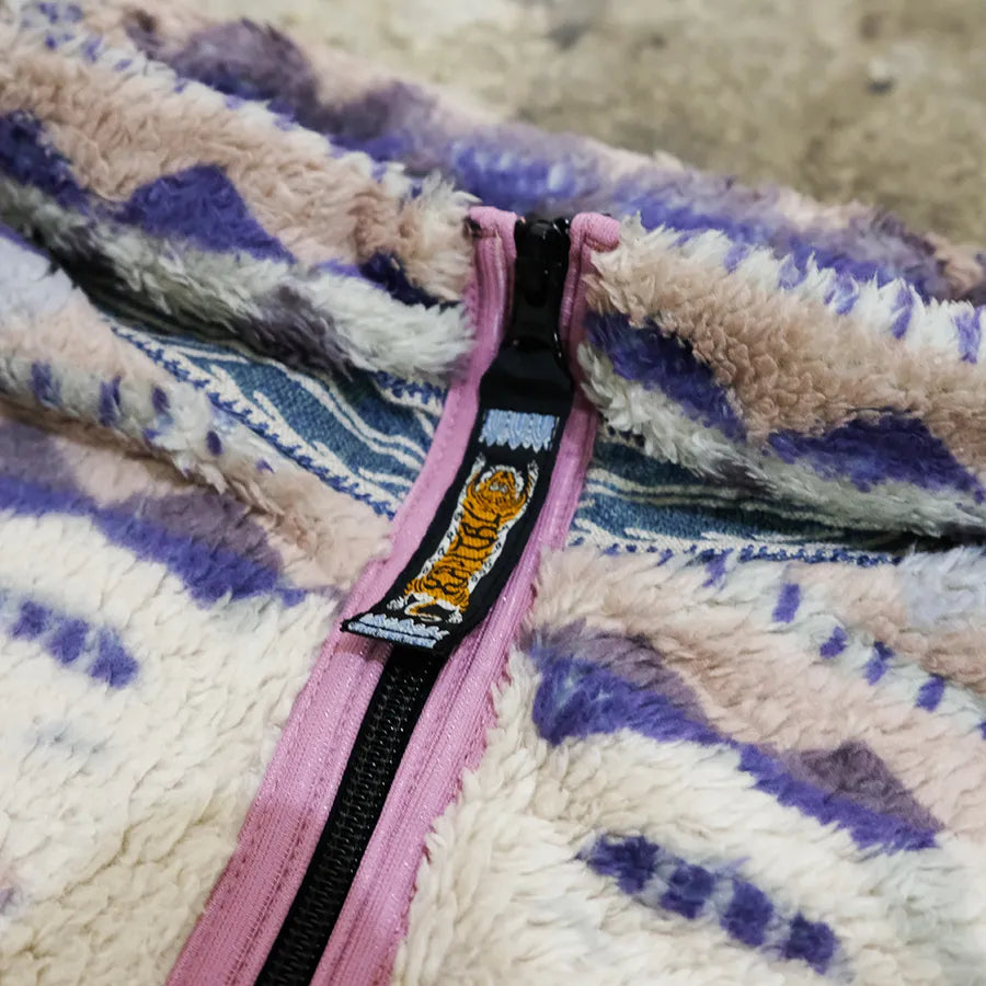 KAPITAL ASHLAND STRIPE BONE LIGHT FLEECE JACKET PURPLE