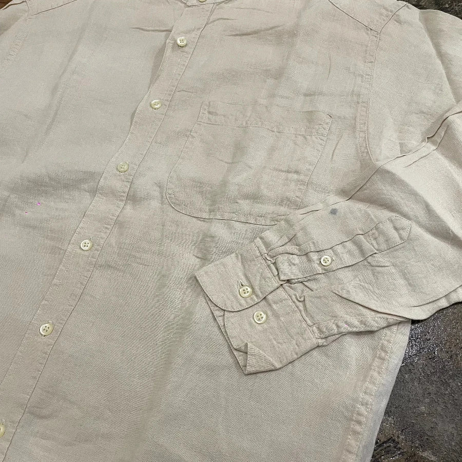 GAP LONG SLEEVE NO COLLAR SHIRT NATURAL