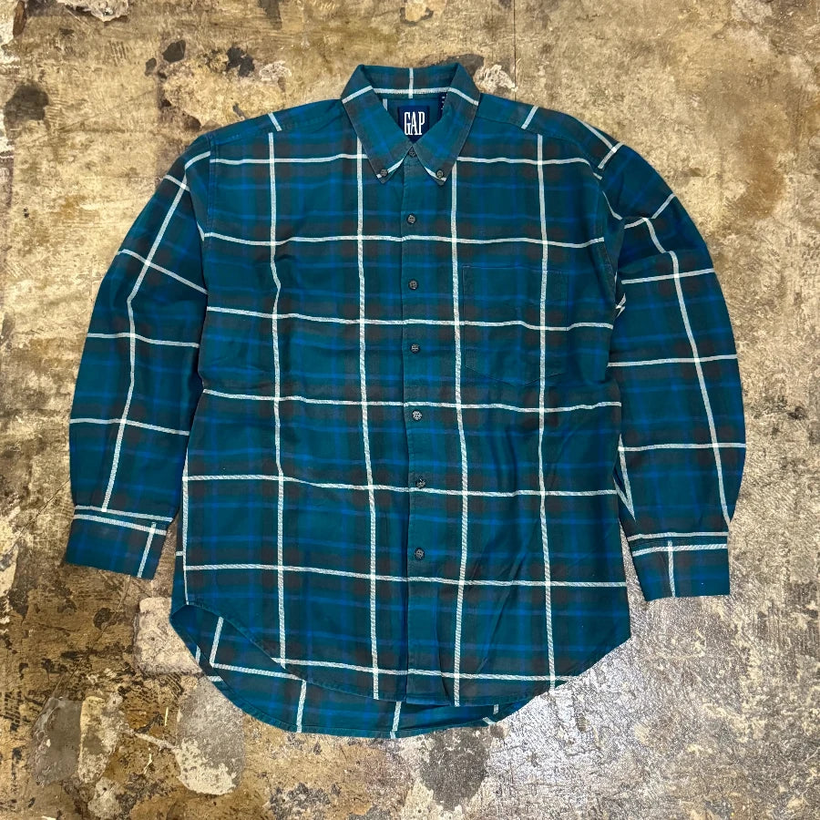 GAP '90 LONG SLEEVE CHECK SHIRT TEAL