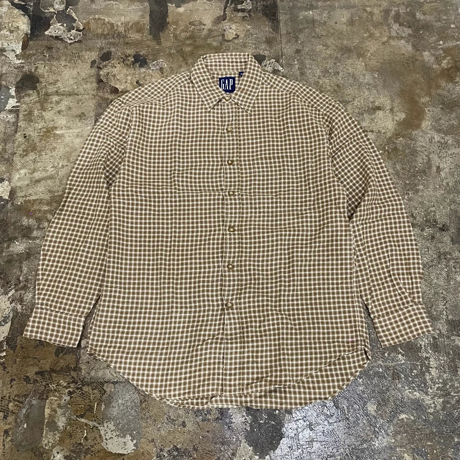 GAP '90 LONG SLEEVE CHECK SHIRT BEIGE