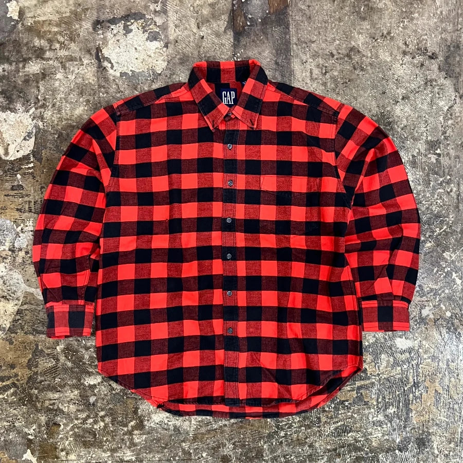GAP '90 LONG SLEEVE BLOCK CHECK SHIRT RED