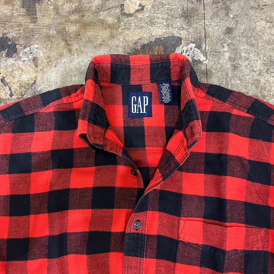 GAP '90 LONG SLEEVE BLOCK CHECK SHIRT RED