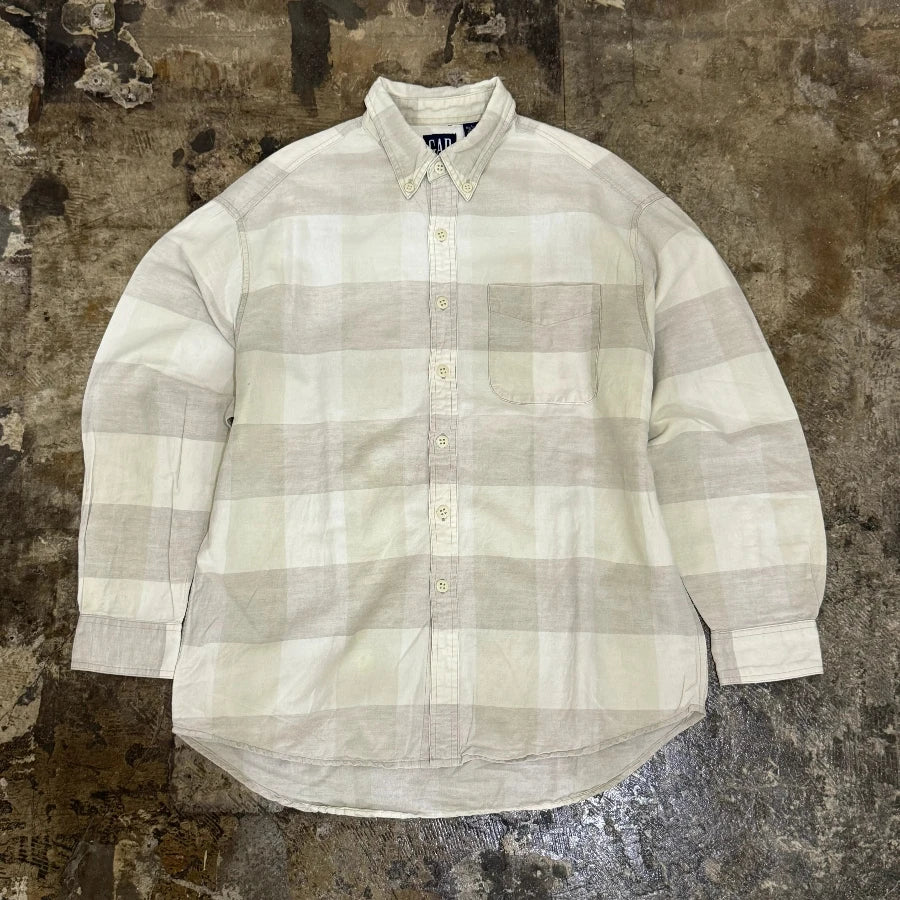 GAP '90 LONG SLEEVE BLOCK CHECK SHIRT IVORY