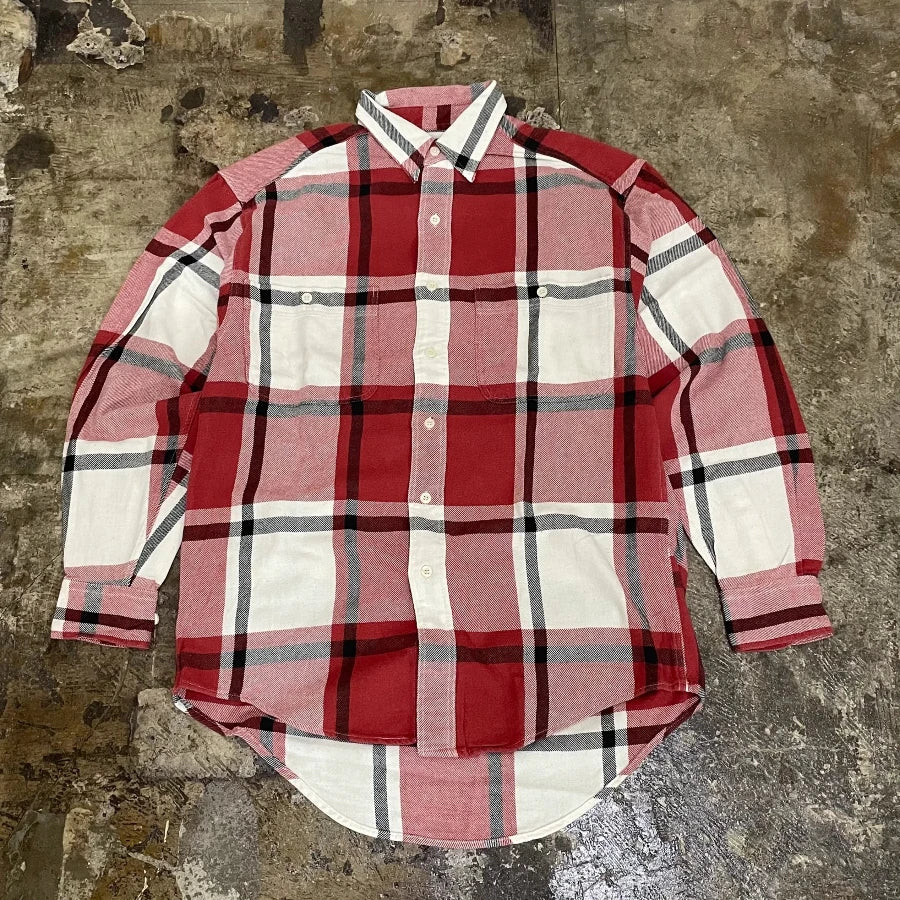 OLD GAP 90S LONG SLEEVE CHECK SHIRT WHITE BLACK RED