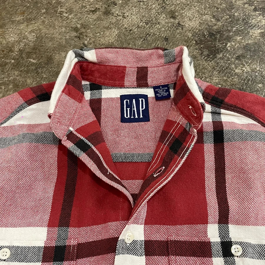 OLD GAP 90S LONG SLEEVE CHECK SHIRT WHITE BLACK RED