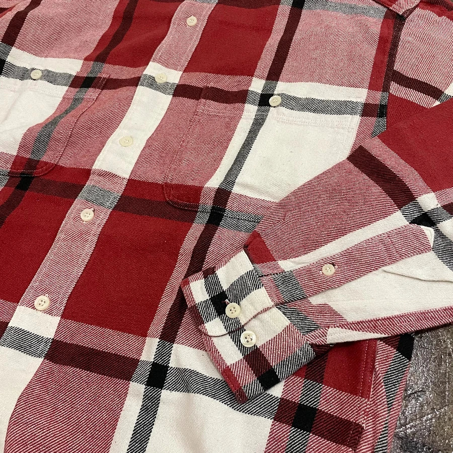OLD GAP 90S LONG SLEEVE CHECK SHIRT WHITE BLACK RED