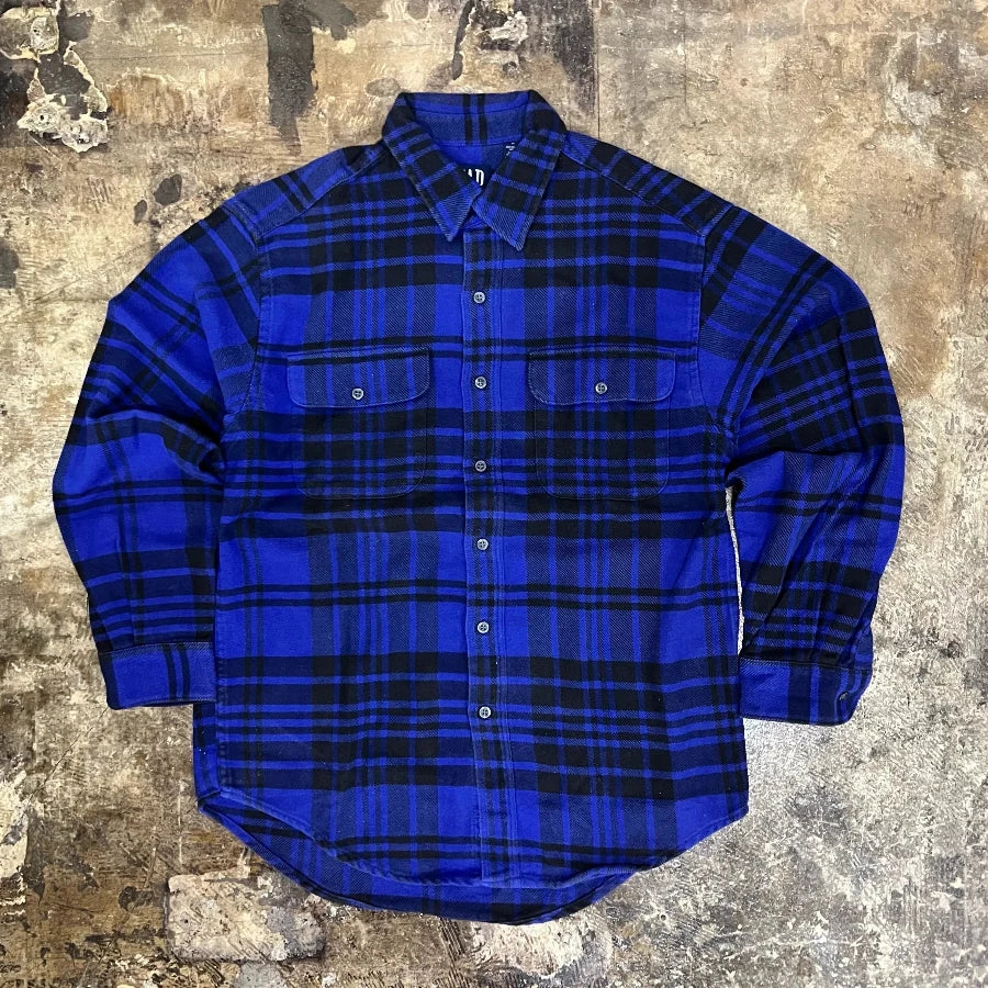 GAP '90 LONG SLEEVE BLOCK CHECK SHIRT BLUE