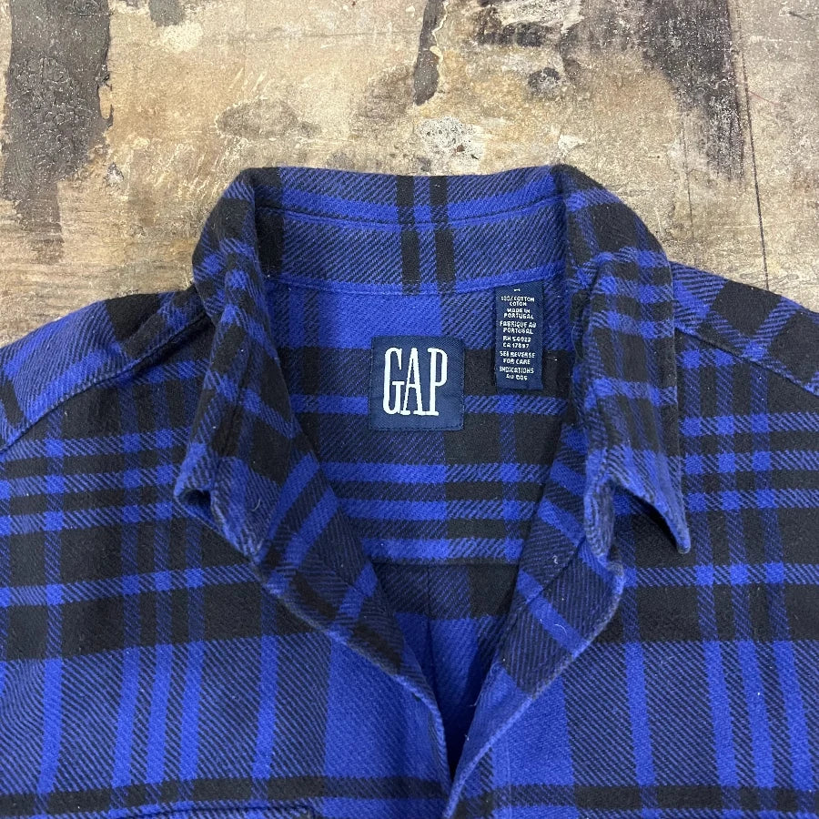 GAP '90 LONG SLEEVE BLOCK CHECK SHIRT BLUE