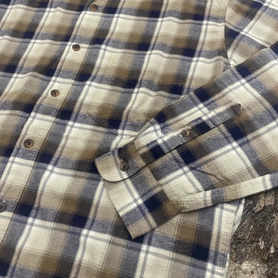 J.CREW LONG SLEEVE CHECK SHIRT NAVY BEIGE