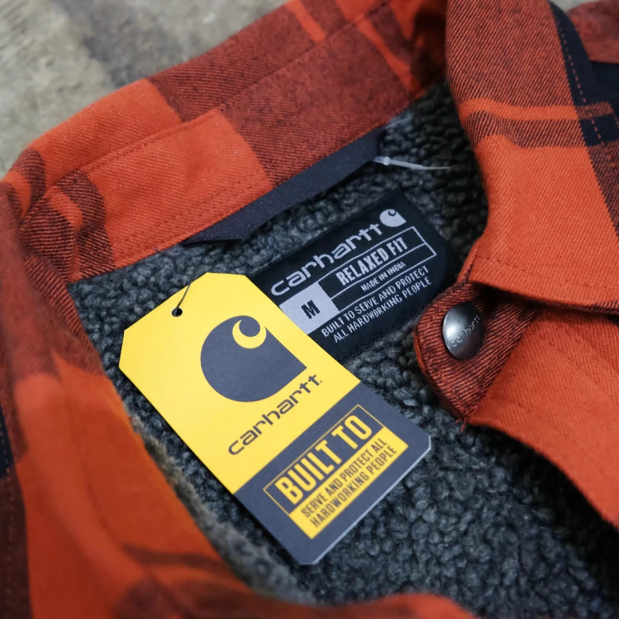 CARHARTT RELAXED FIT FLANNEL SHERPA LINED SHIRT JACKET RED