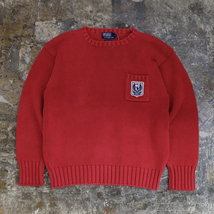 POLO RALPH LAUREN POCKET HAND KNIT SWEATER RED