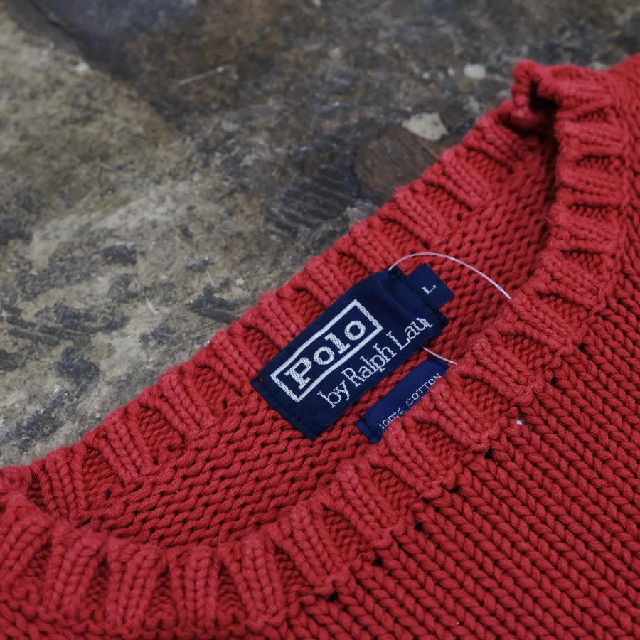 POLO RALPH LAUREN POCKET HAND KNIT SWEATER RED