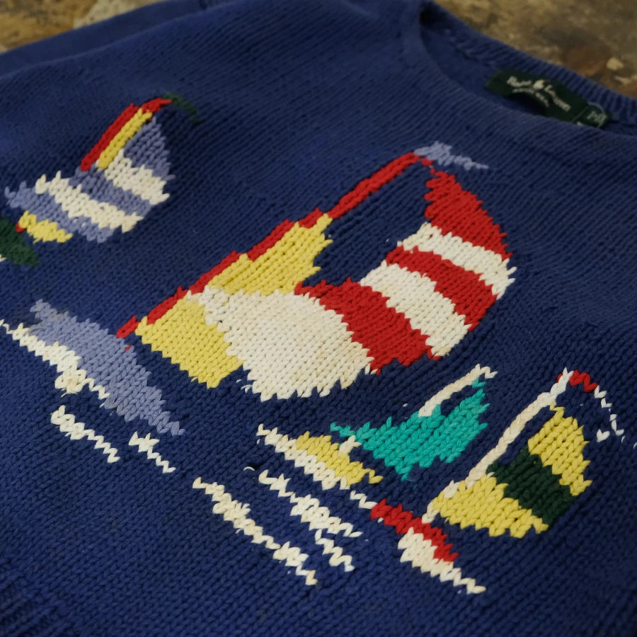 POLO RALPH LAUREN YACHT HAND KNIT SWEATER BLUE