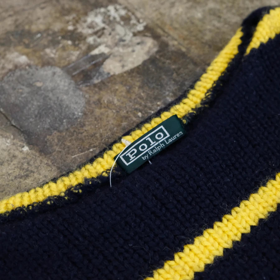 POLO RALPH LAUREN STRIPE HAND KNIT SWEATER NAVY YELLOW