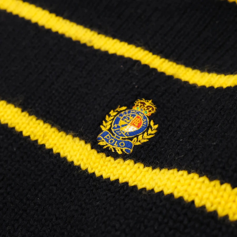 POLO RALPH LAUREN STRIPE HAND KNIT SWEATER NAVY YELLOW