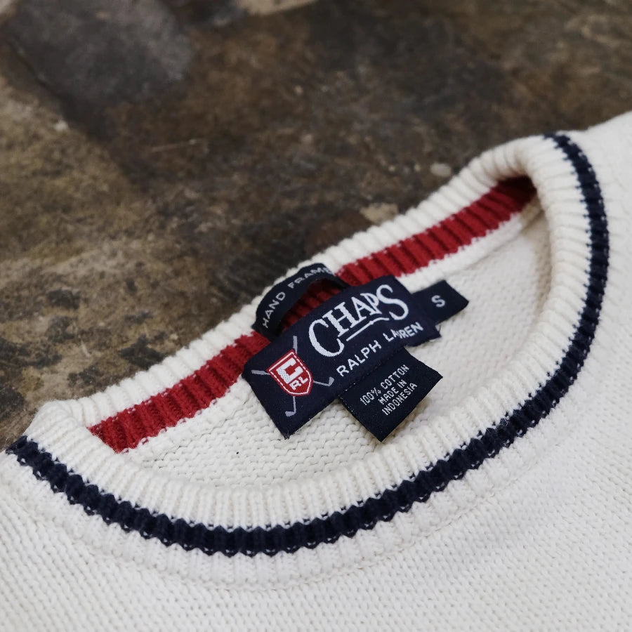 CHAPS RALPH LAUREN GOLF HAND KNIT SWEATER WHITE