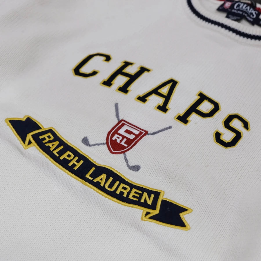 CHAPS RALPH LAUREN GOLF HAND KNIT SWEATER WHITE