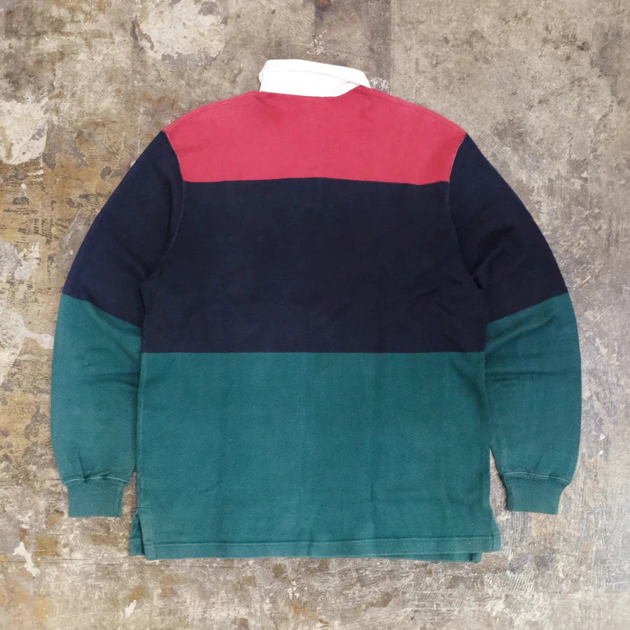 POLO RALPH LAUREN COLOR BLOCK RUGBY SHIRT RED NAVY GREEN