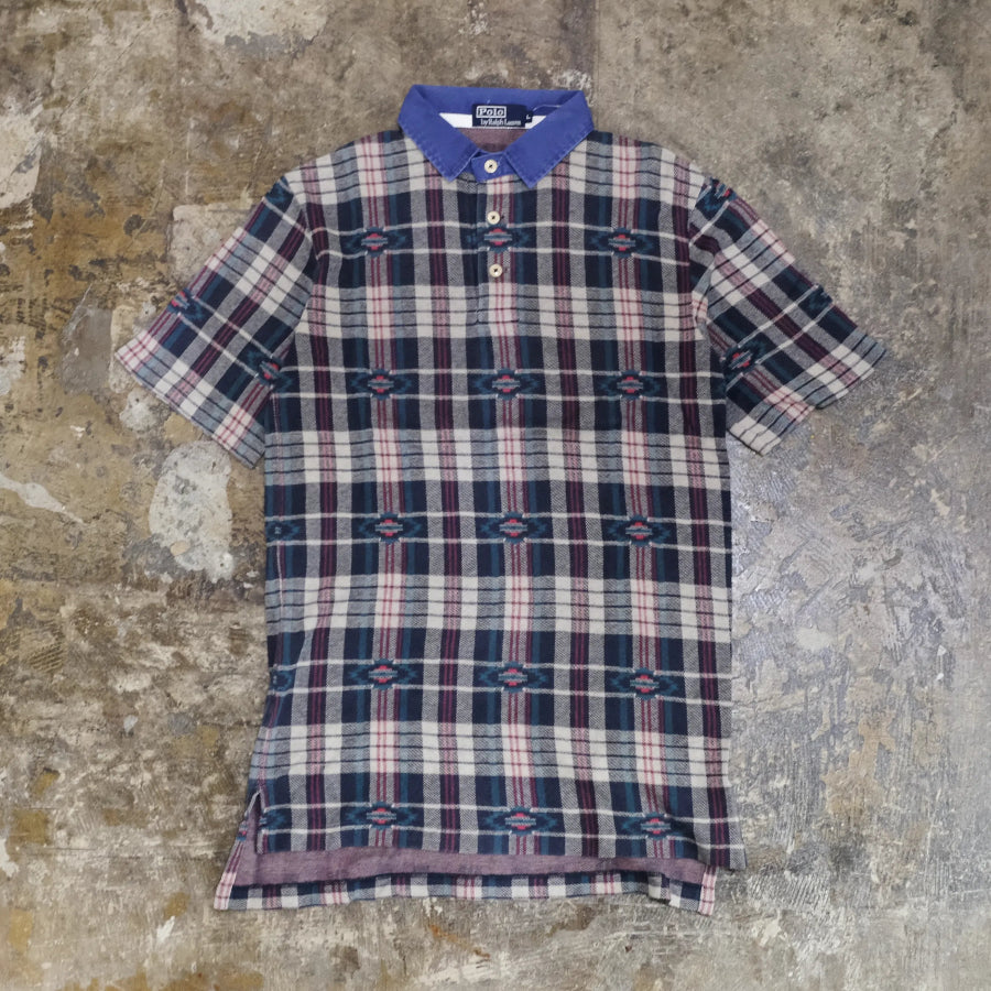 POLO RALPH LAUREN NATIVE CHECK POLO SHIRT NAVY