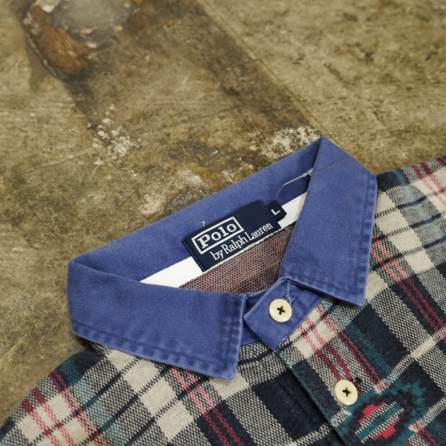 POLO RALPH LAUREN NATIVE CHECK POLO SHIRT NAVY