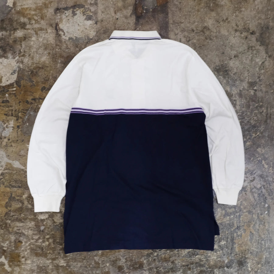 POLO GOLF RALPH LAUREN TWO TONE LONG SLEEVE POLO SHIRT IVORY NAVY