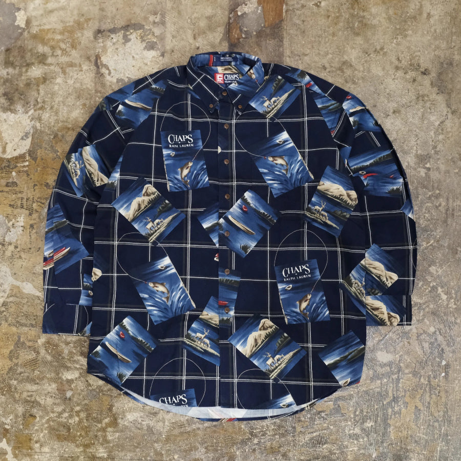 CHAPS RALPH LAUREN FISH LONG SLEEVE SHIRT NAVY