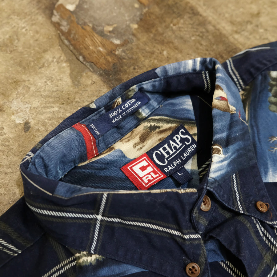CHAPS RALPH LAUREN FISH LONG SLEEVE SHIRT NAVY