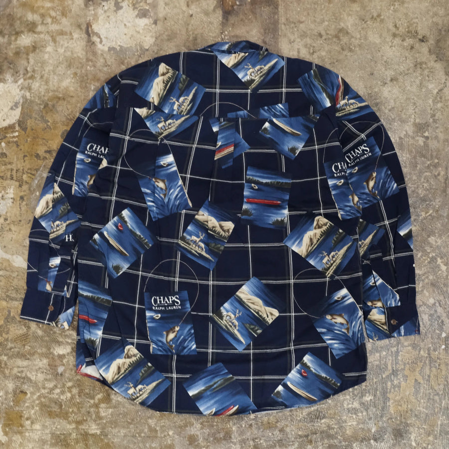 CHAPS RALPH LAUREN FISH LONG SLEEVE SHIRT NAVY