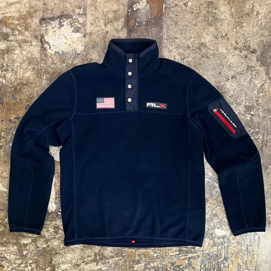 POLO SPORT RLX RALPH LAUREN FLAG HALF ZIP FLEECE BLACK