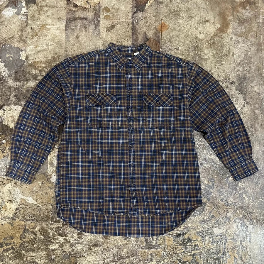 GAP '00 LONG SLEEVE CHECK SHIRT BEIGE NAVY