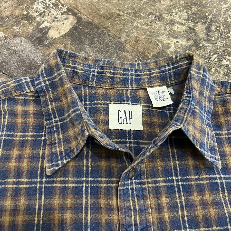 GAP '00 LONG SLEEVE CHECK SHIRT BEIGE NAVY