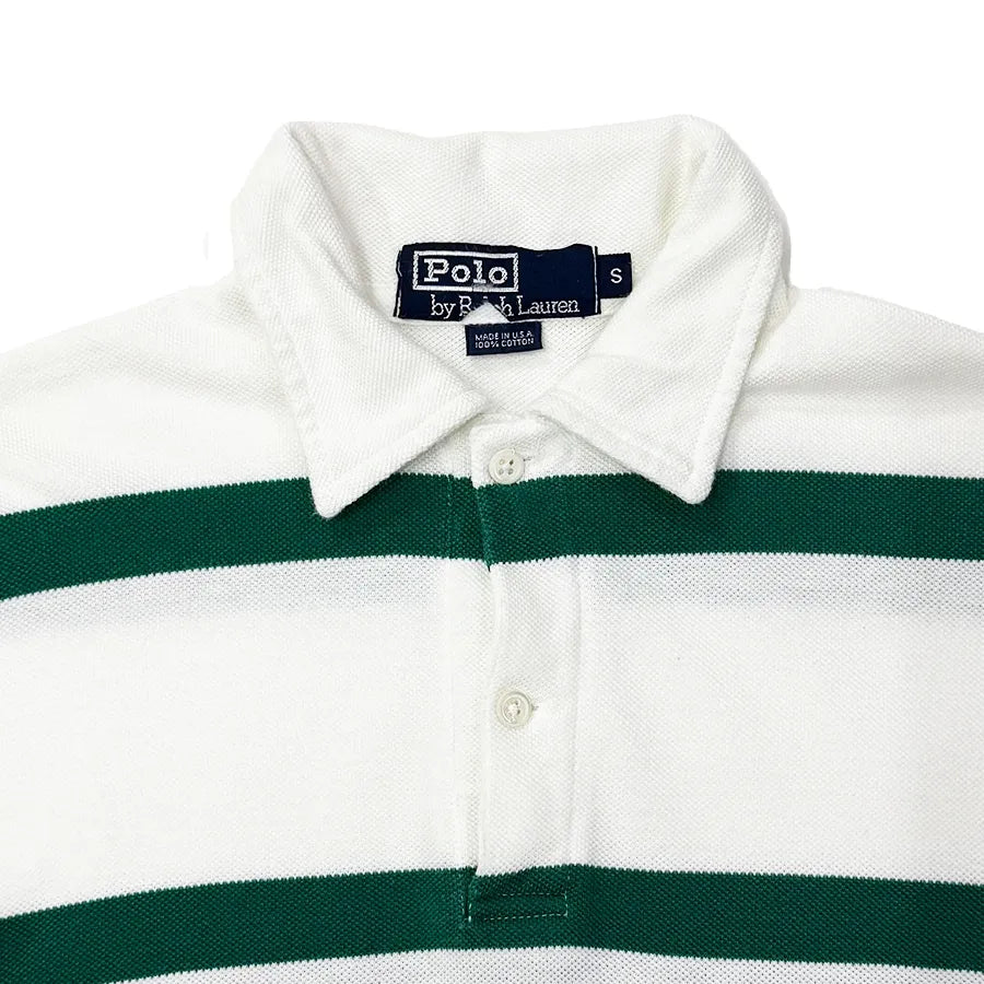 VINTAGE POLO RALPH LAUREN K SWISS SHIELD USA STRIPED SHIRT WHITE GREEN