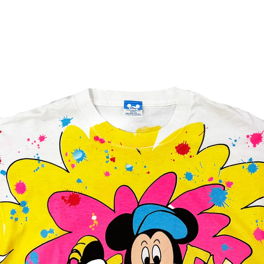 VINTAGE Disney Painter Mickey All Over Print T-SHIRT WHITE
