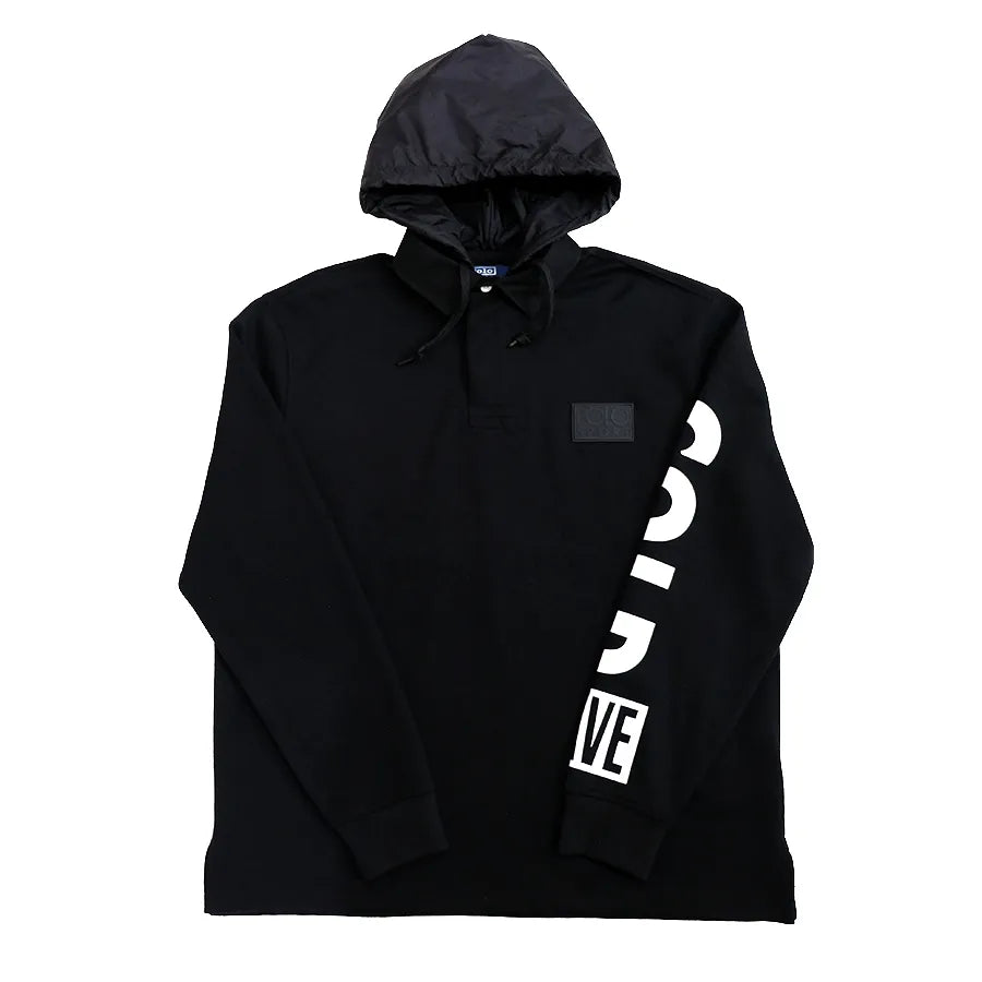 POLO RALPH LAUREN SNOW BEACH HOODED RUGBY SHIRT BLACK WHITE L