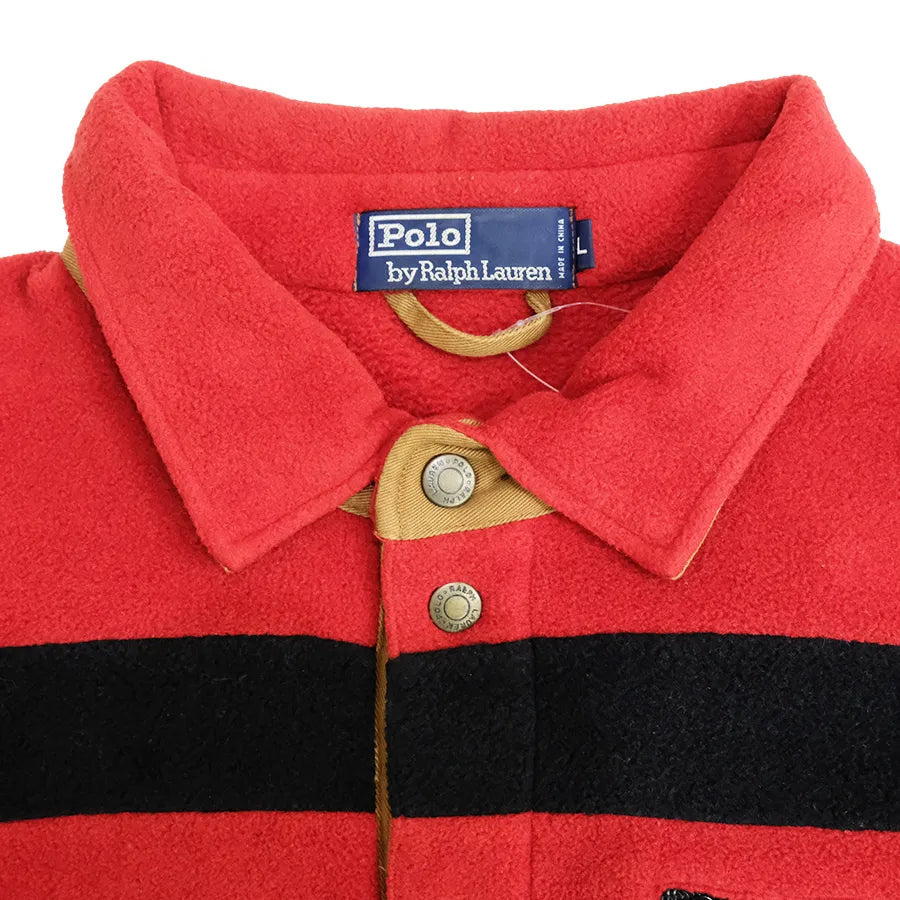 VINTAGE POLO RALPH LAUREN BOARDER BUTTON PULLOVER FLEECE RED