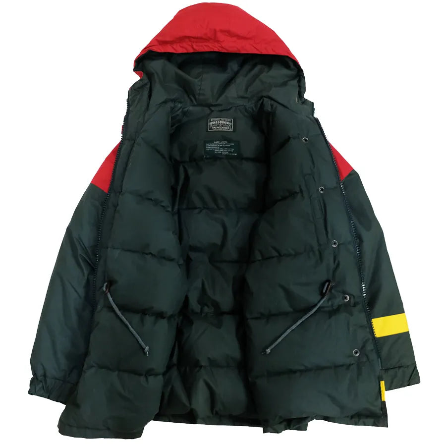 VINTAGE POLO COUNTRY RALPH LAUREN DOWN PUFFER JACKET RED GREEN YELLOW STRIPE