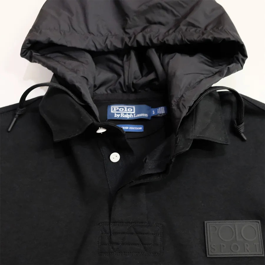POLO RALPH LAUREN SNOW BEACH HOODED RUGBY SHIRT BLACK WHITE L