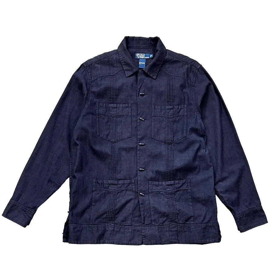 VINTAGE POLO RALPH LAUREN CUBAN COLLAR SHIRT NAVY