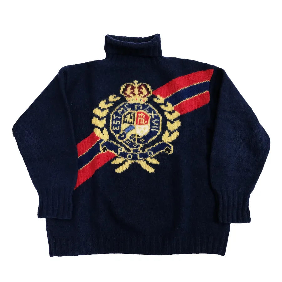 VINTAGE POLO RALPH LAUREN CREST WOOL TURTLENECK SWEATER