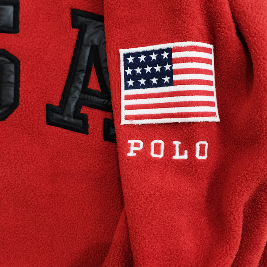POLO RALPH LAUREN USA PULLOVER ZIP FLEECE RED BLACK