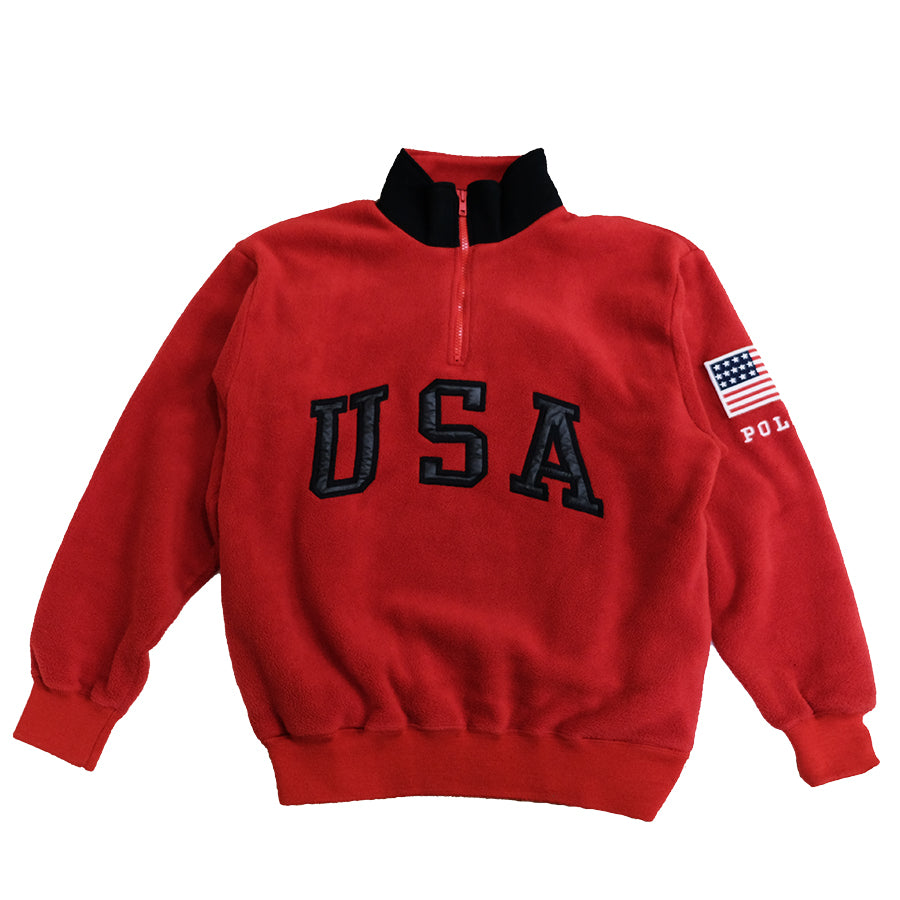 POLO RALPH LAUREN USA PULLOVER ZIP FLEECE RED BLACK