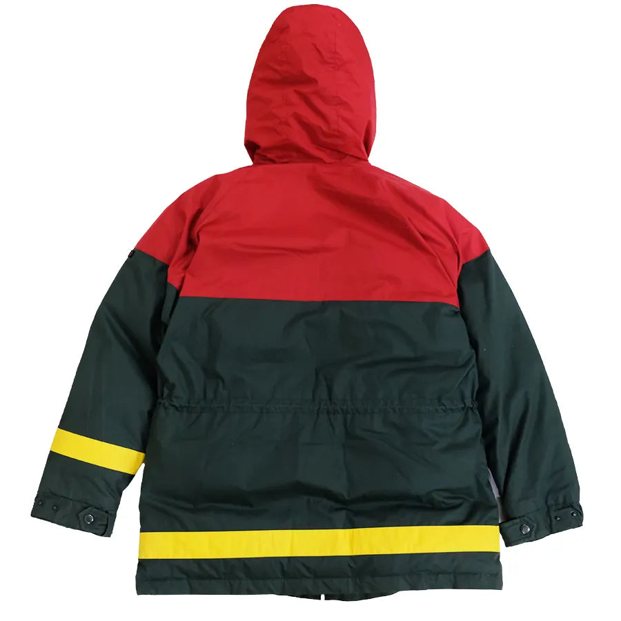 VINTAGE POLO COUNTRY RALPH LAUREN DOWN PUFFER JACKET RED GREEN YELLOW STRIPE