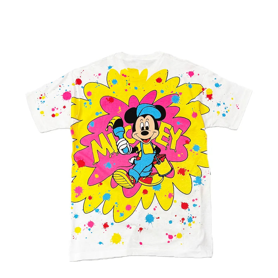 VINTAGE Disney Painter Mickey All Over Print T-SHIRT WHITE
