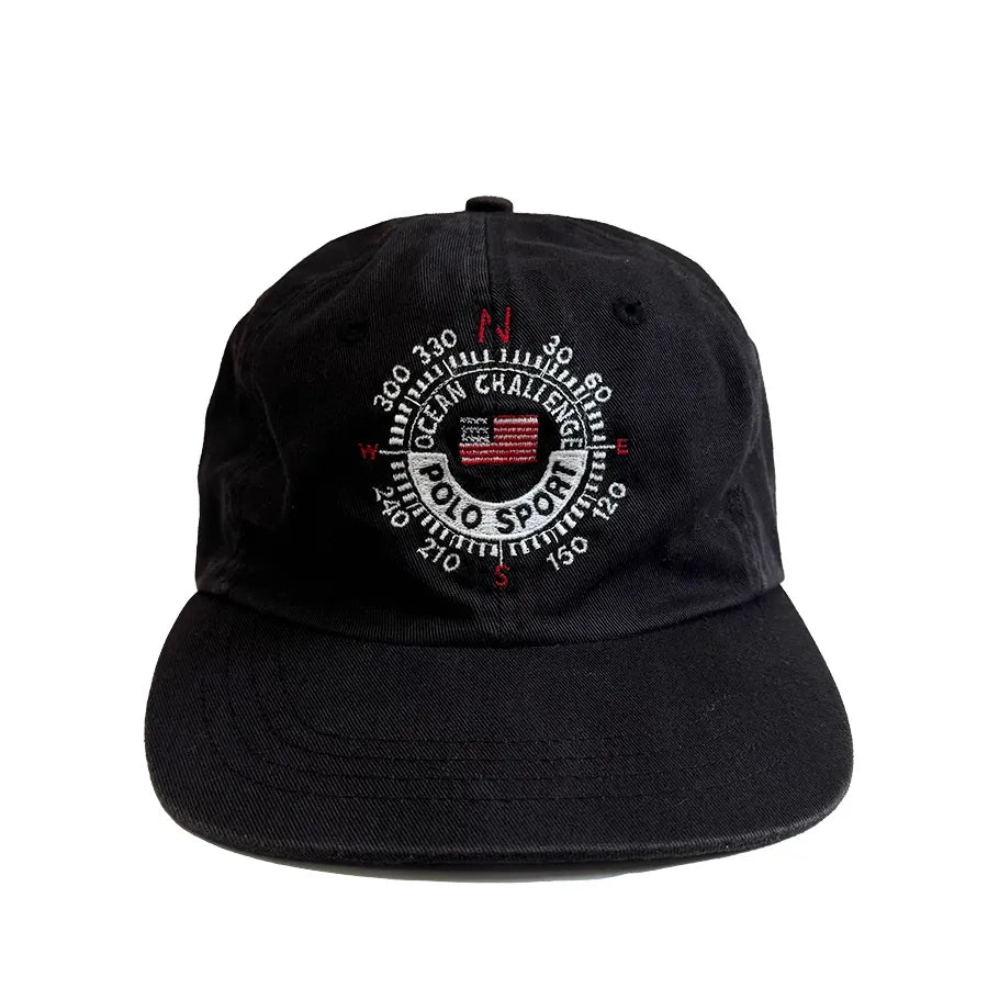 VINTAGE POLO SPORT RALPH LAUREN OCEAN CHALLENGE COMPASS STRAP BACK HAT BLACK