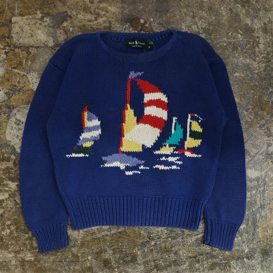 POLO RALPH LAUREN YACHT HAND KNIT SWEATER BLUE