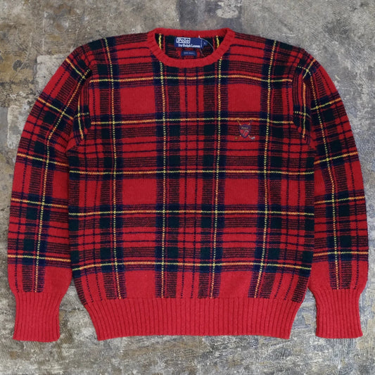 POLO RALPH LAUREN GOLF CHECK HAND KNIT SWEATER RED