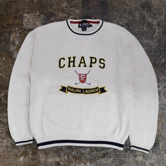 CHAPS RALPH LAUREN GOLF HAND KNIT SWEATER WHITE